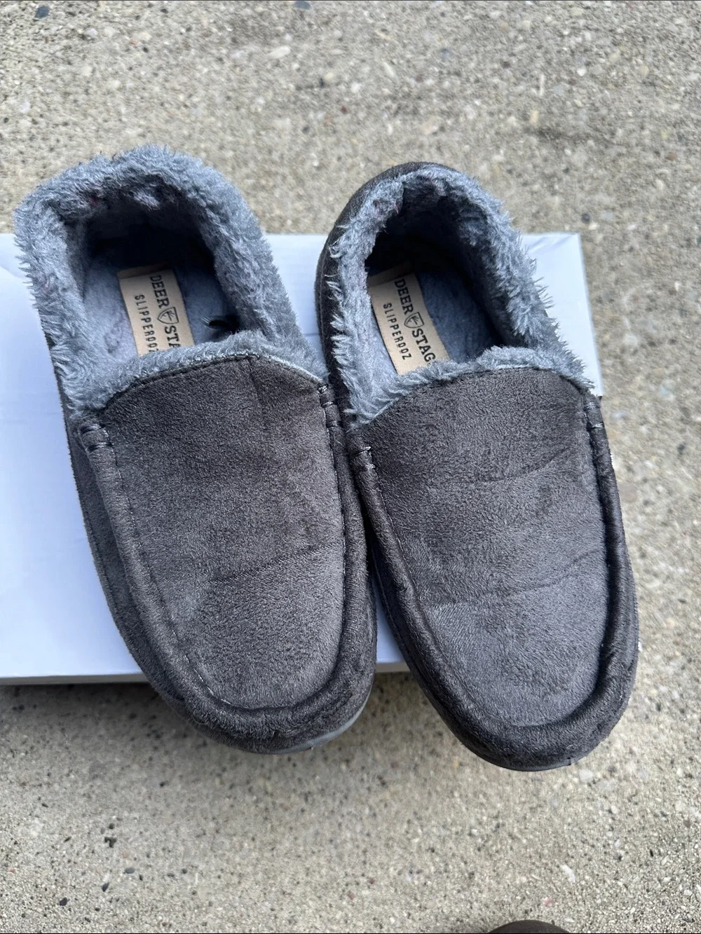 Deer Stags Kids Gray Plush-Lined Slip-On Slippers